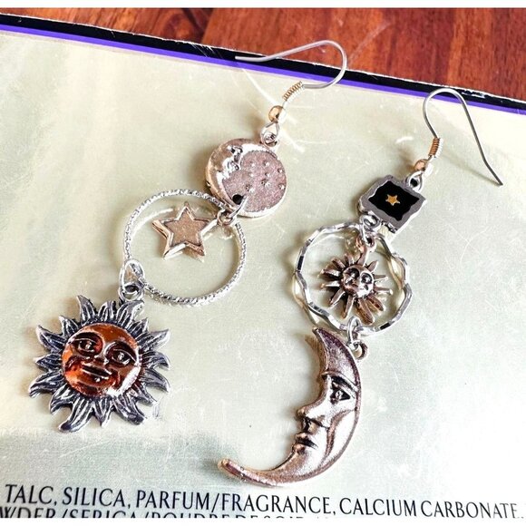 Celestial Sun Moon Stars Earrings Dangle Tarot Halloween Eclectic Mismatched - Picture 10 of 12